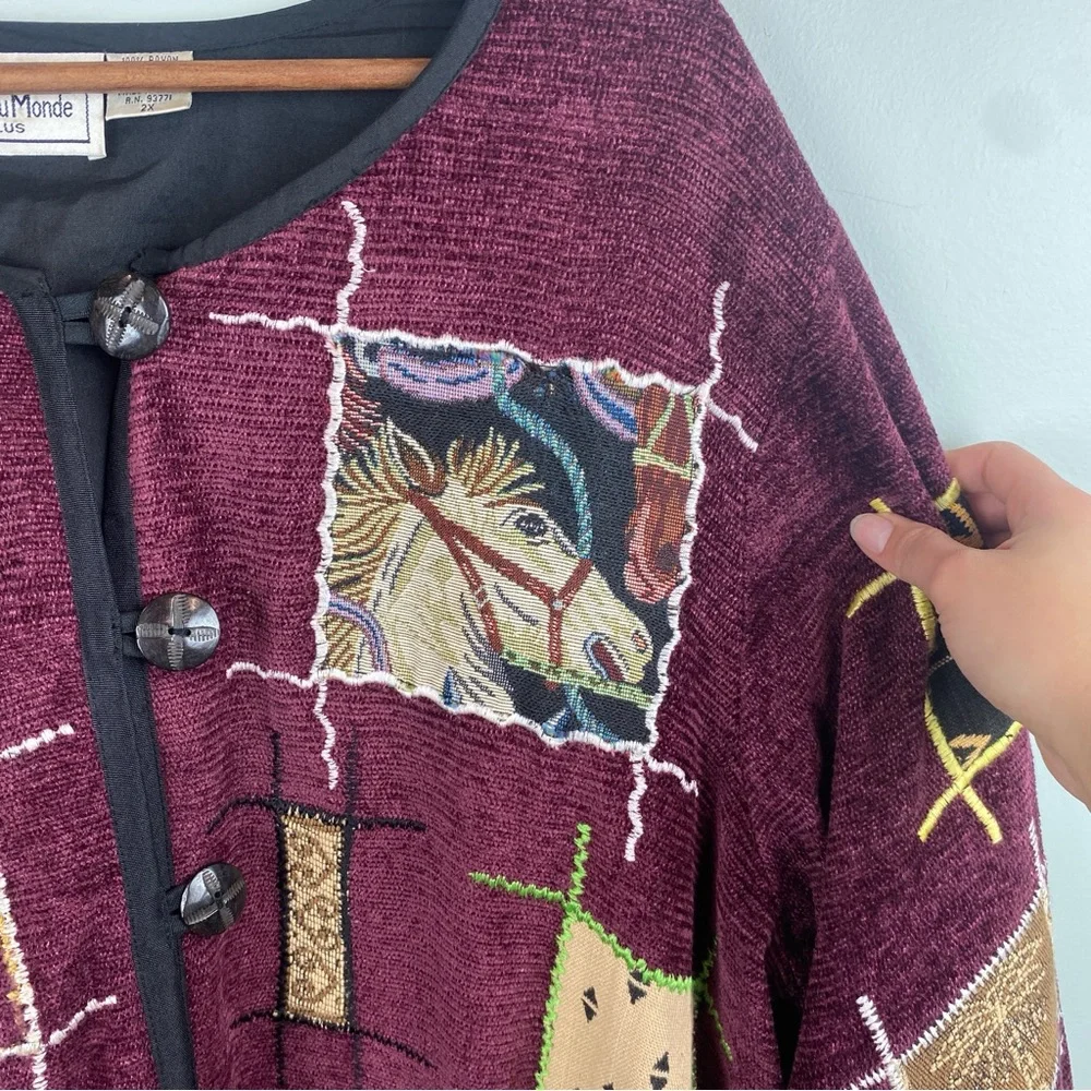 Vintage Nouveau Monde Horse Western Boho Patchwork boho Jacket size 2X